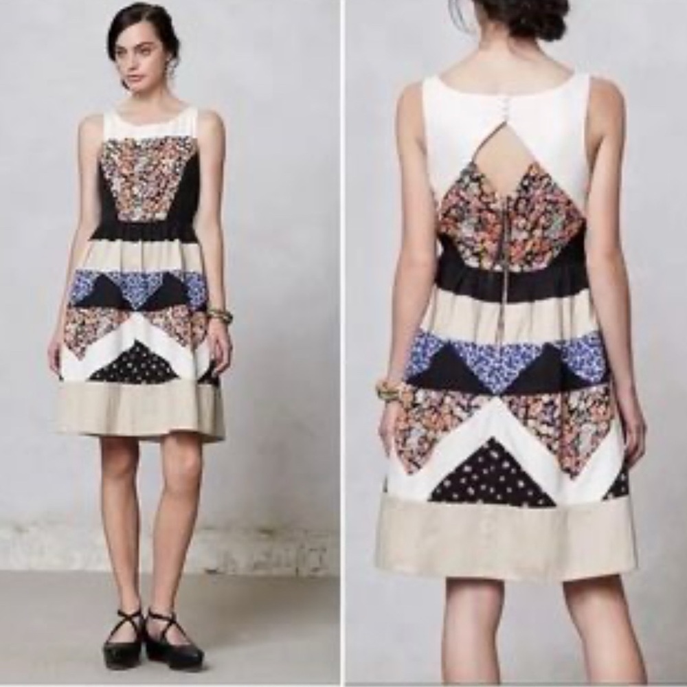 Anthropologie Black and Cream Backless Dress